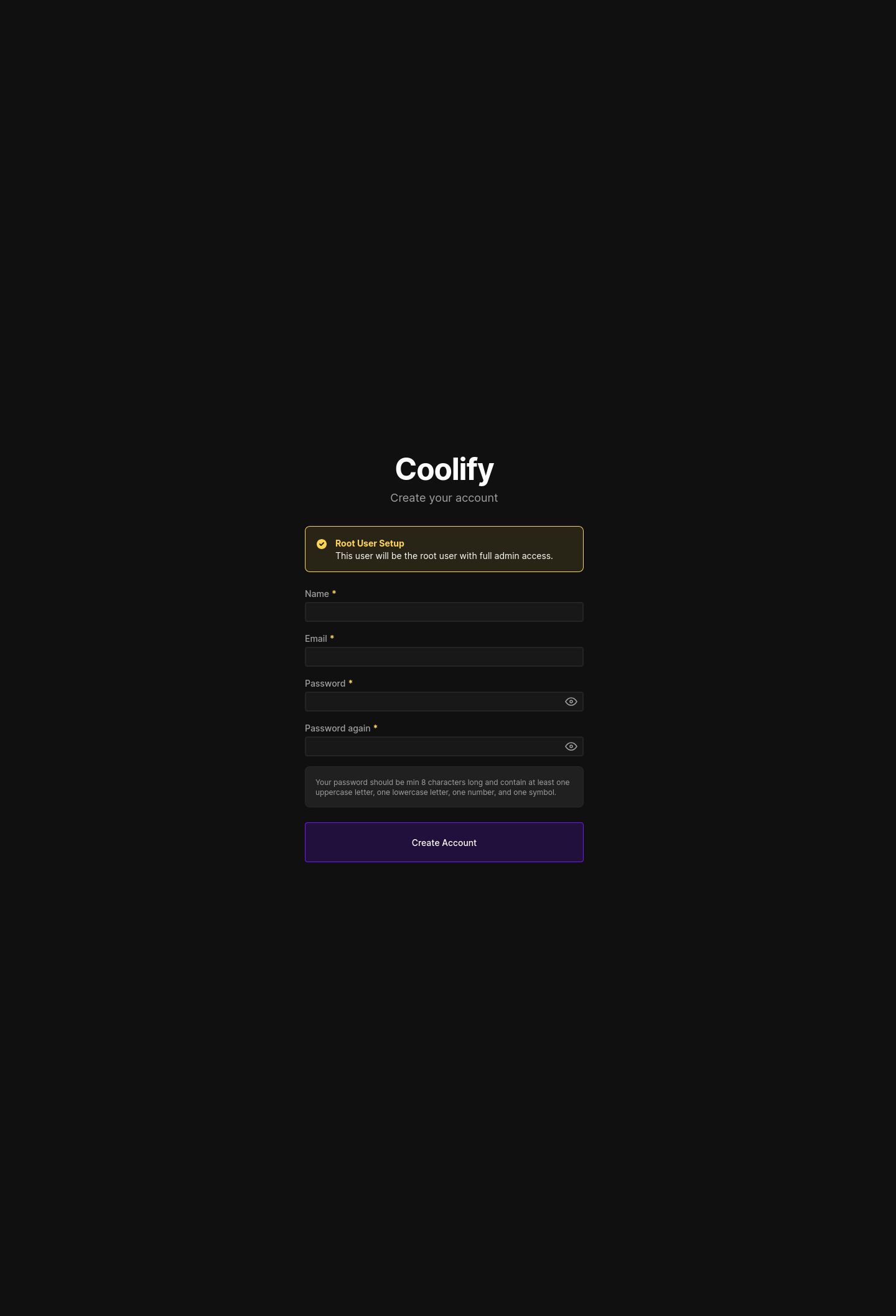 Coolify login or registration page over HTTPS on tutorials.shape.host