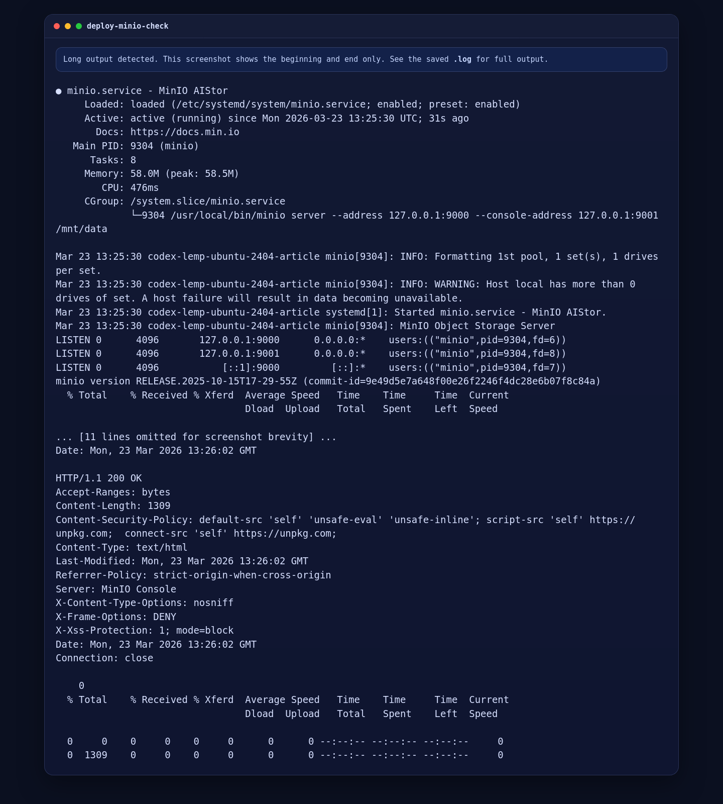 MinIO local service validation on Ubuntu 24.04