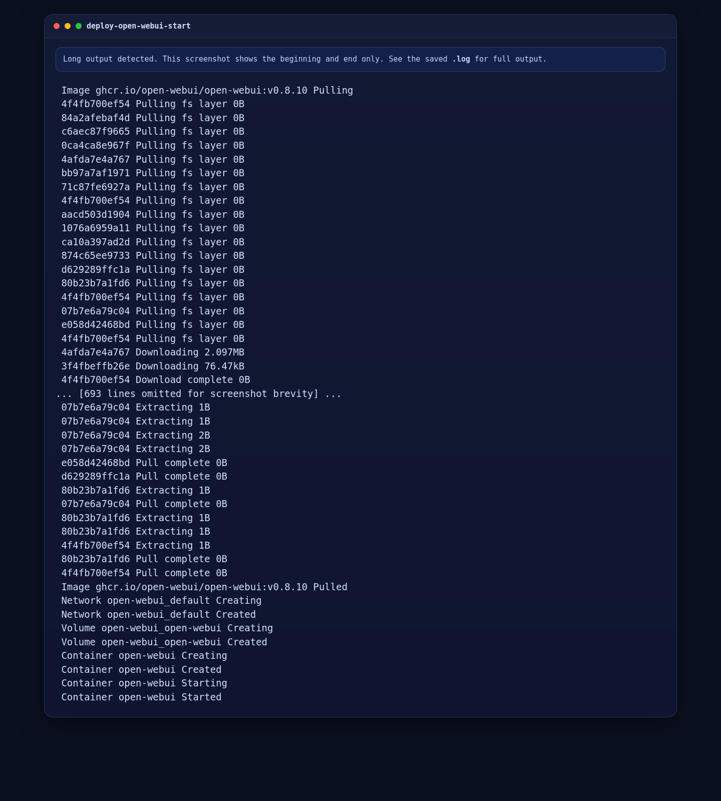 Starting the pinned Open WebUI container on AlmaLinux 10