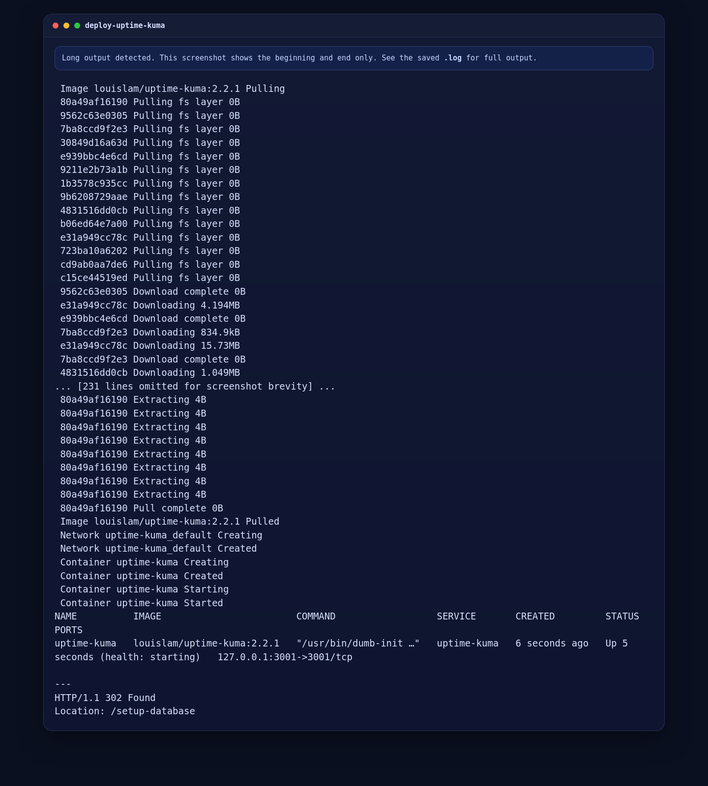 Uptime Kuma deployed with Docker Compose on AlmaLinux 10