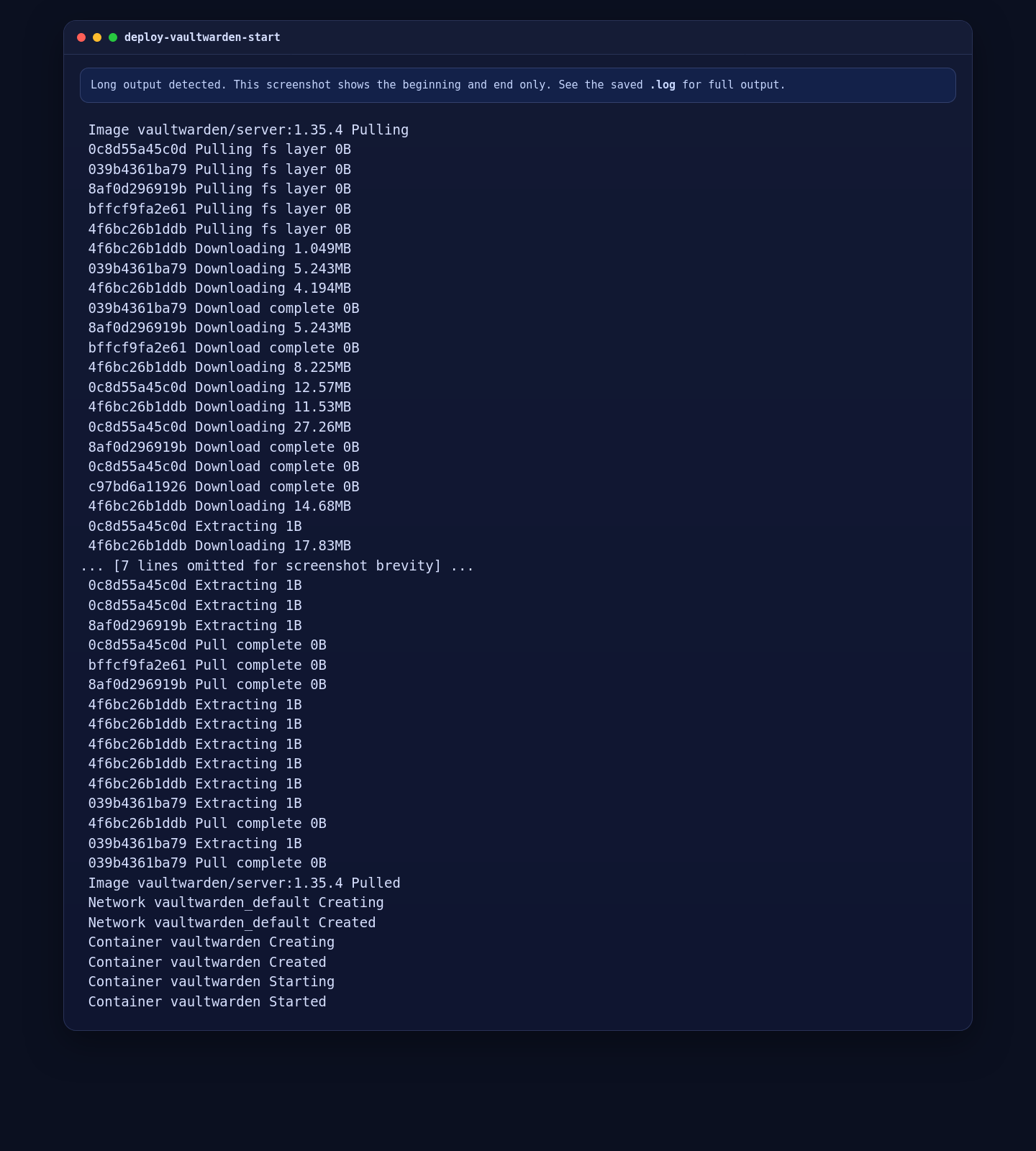 Starting the pinned Vaultwarden container on Ubuntu 24.04