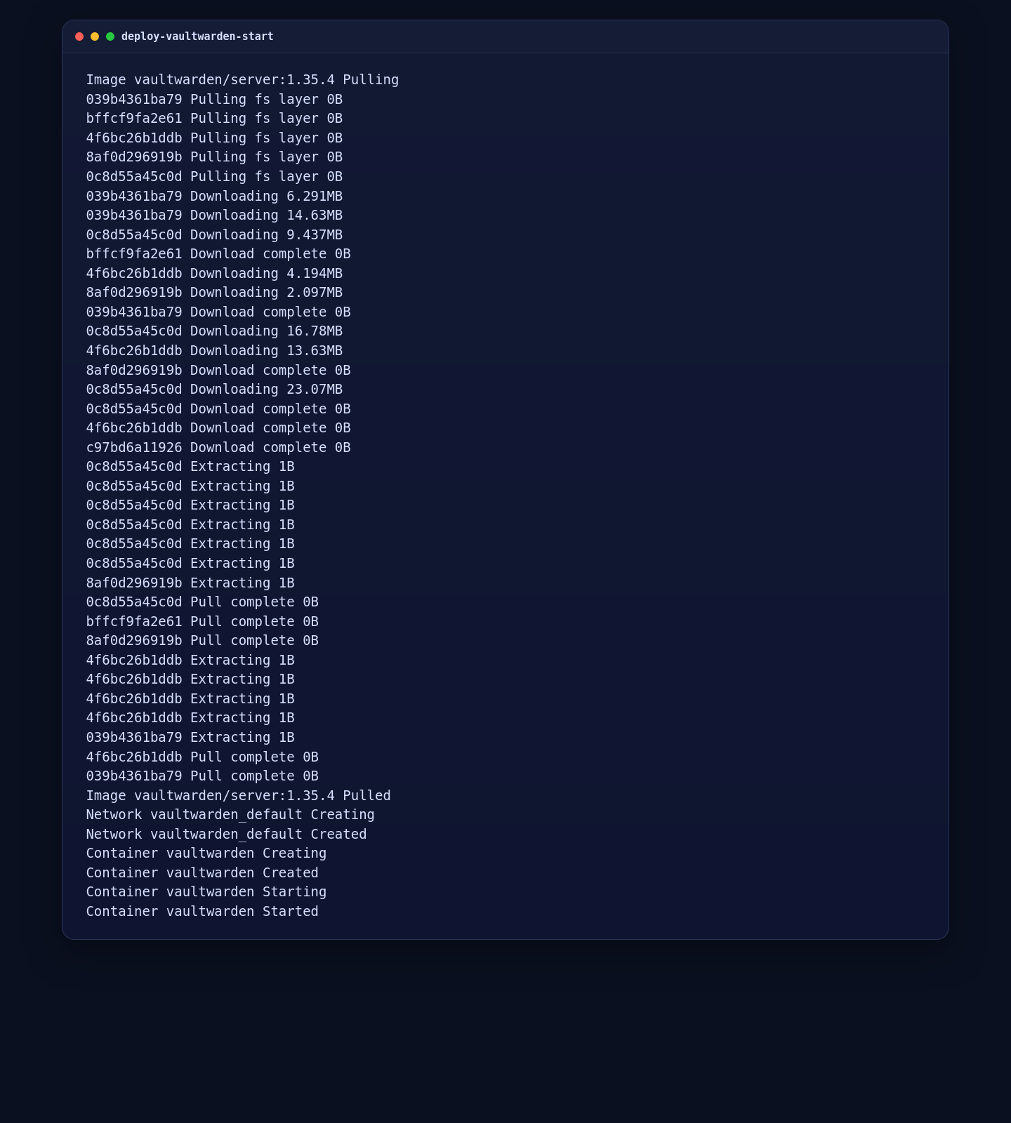 Starting the pinned Vaultwarden container on AlmaLinux 10