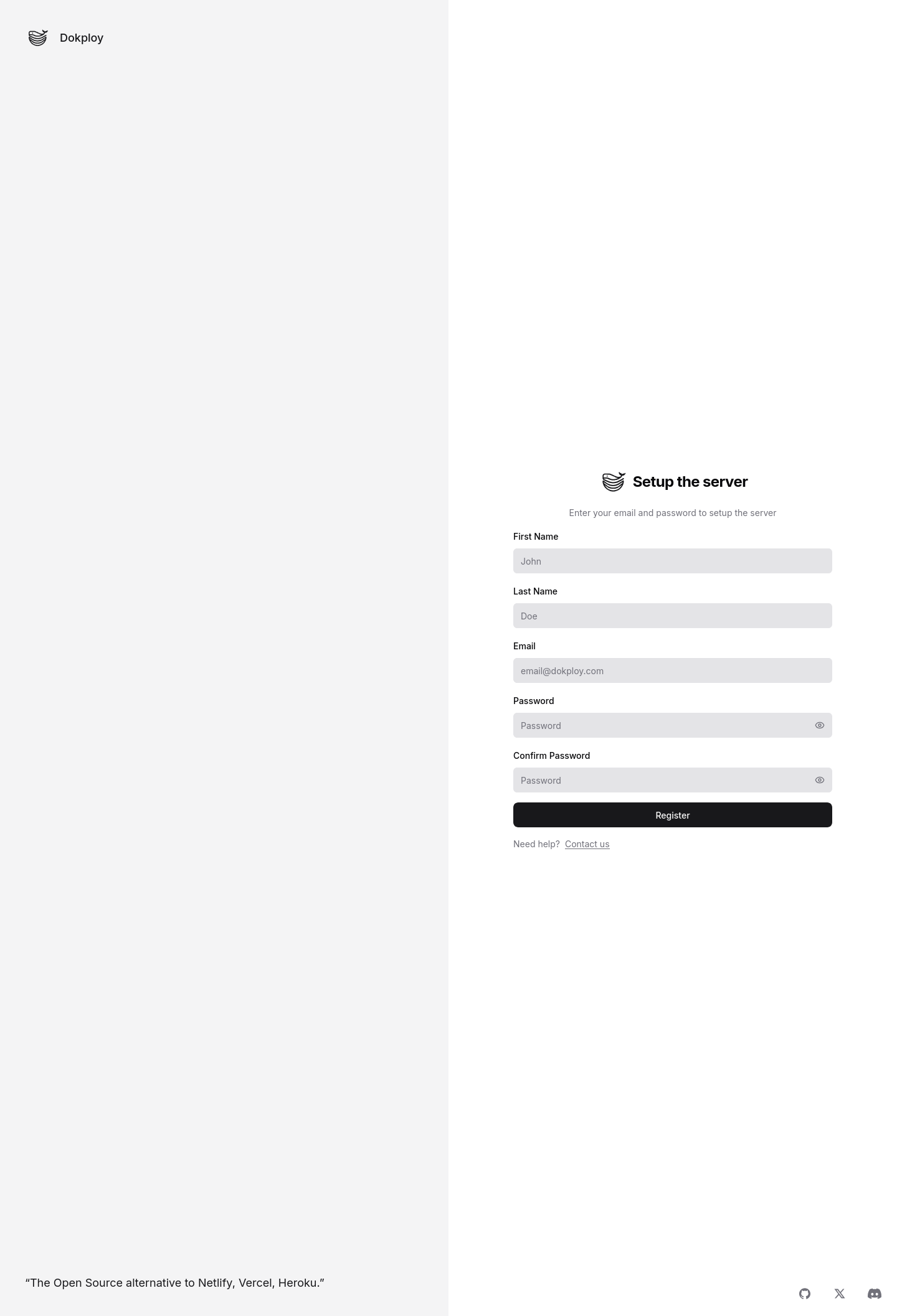 Dokploy registration page on tutorials.shape.host during the Ubuntu 24.04 setup