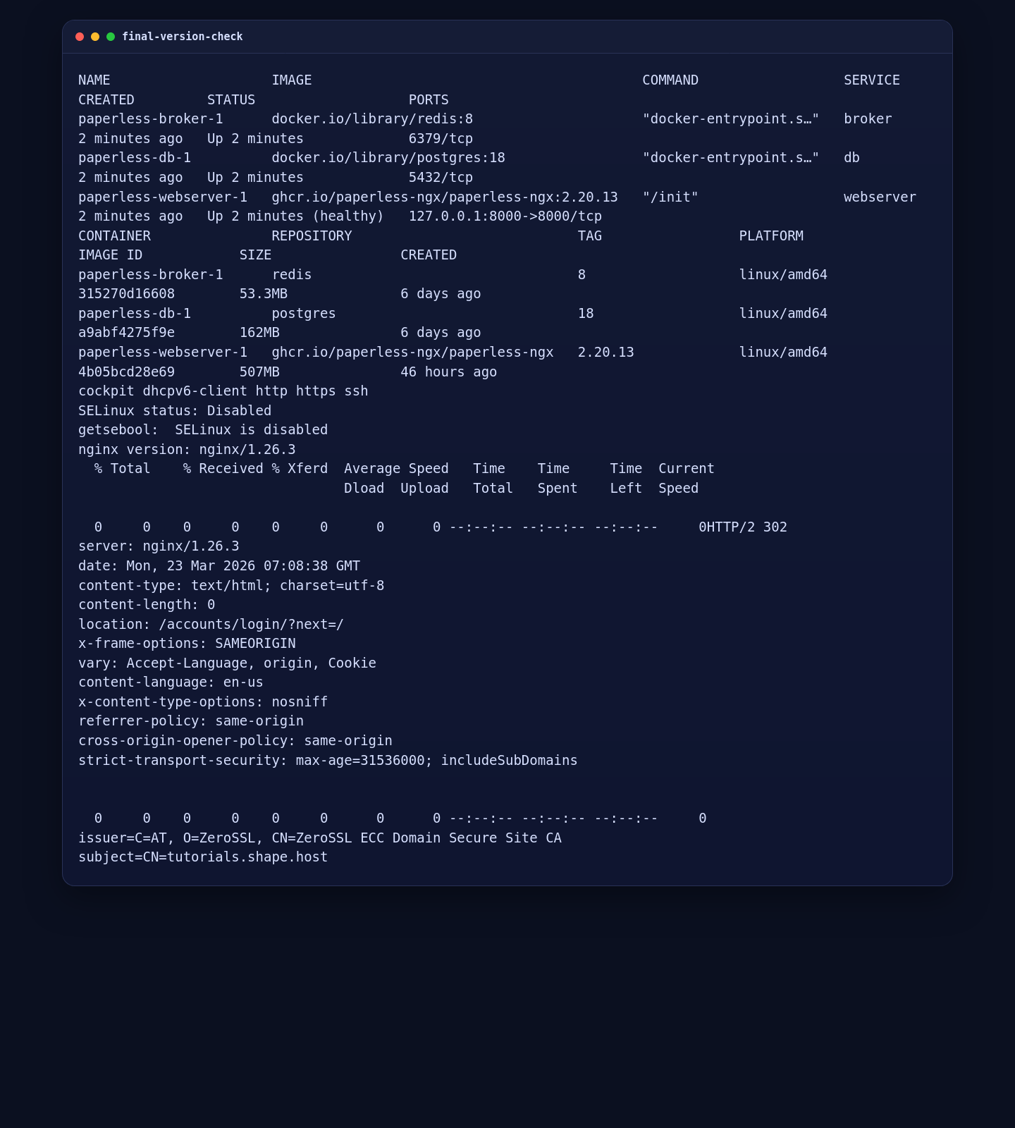 Final Paperless-ngx HTTPS validation on AlmaLinux 10