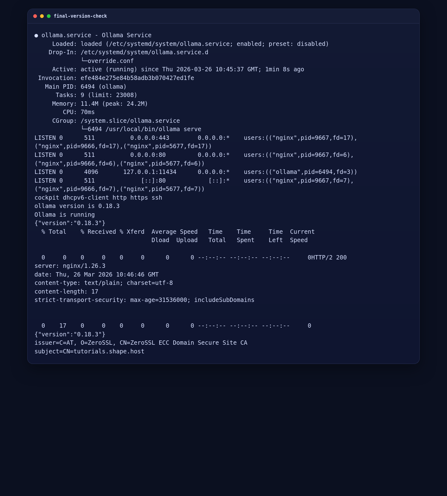Final Ollama HTTPS validation on AlmaLinux 10