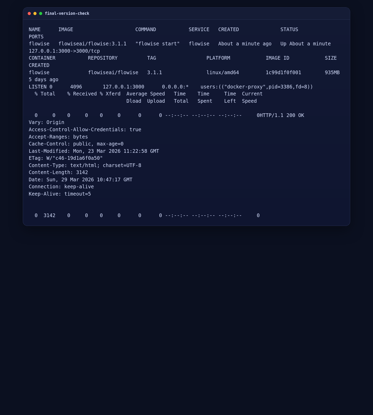 Final FlowiseAI validation on Ubuntu 24.04