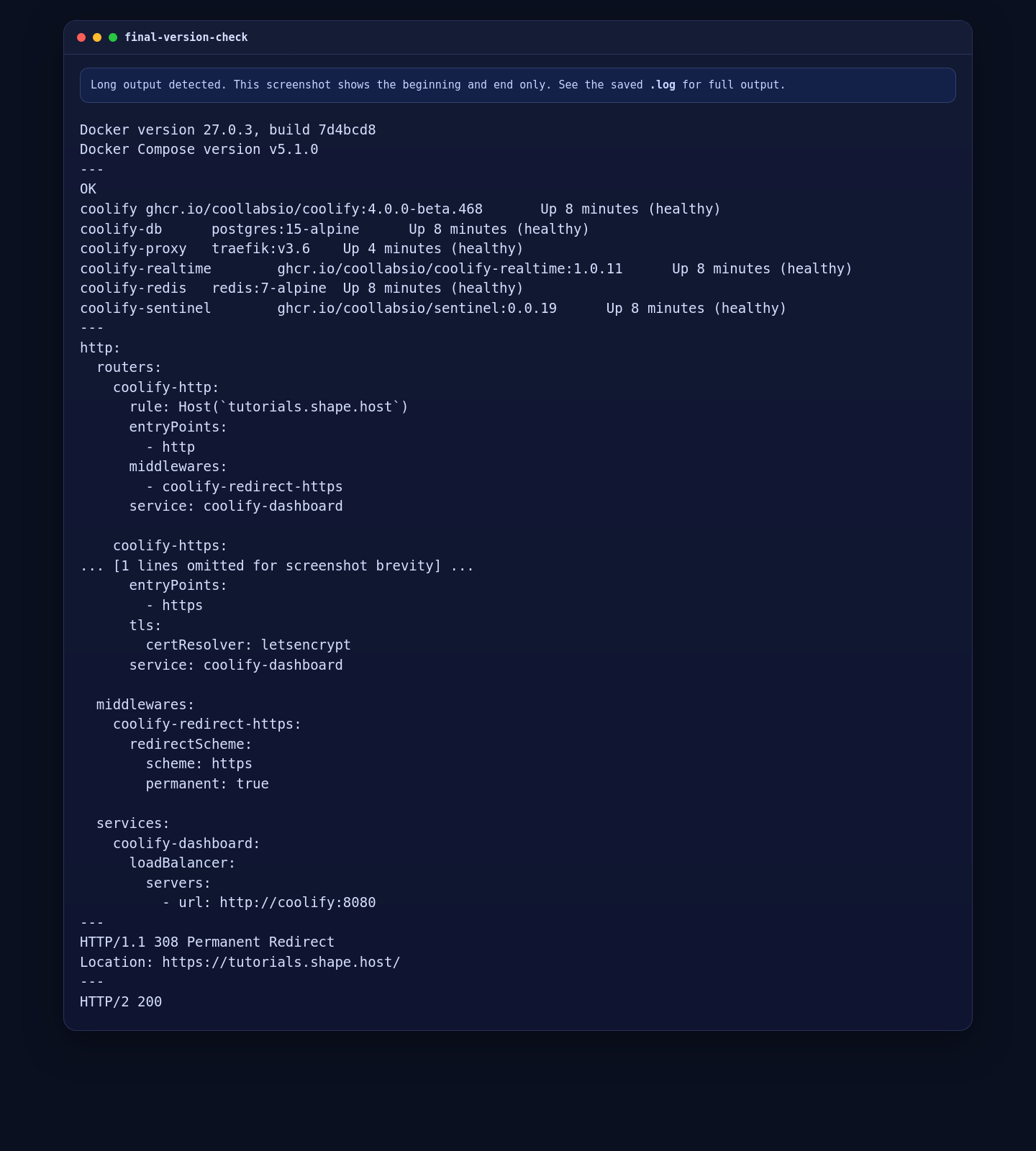 Coolify container, proxy route, and HTTPS validation on Ubuntu 24.04