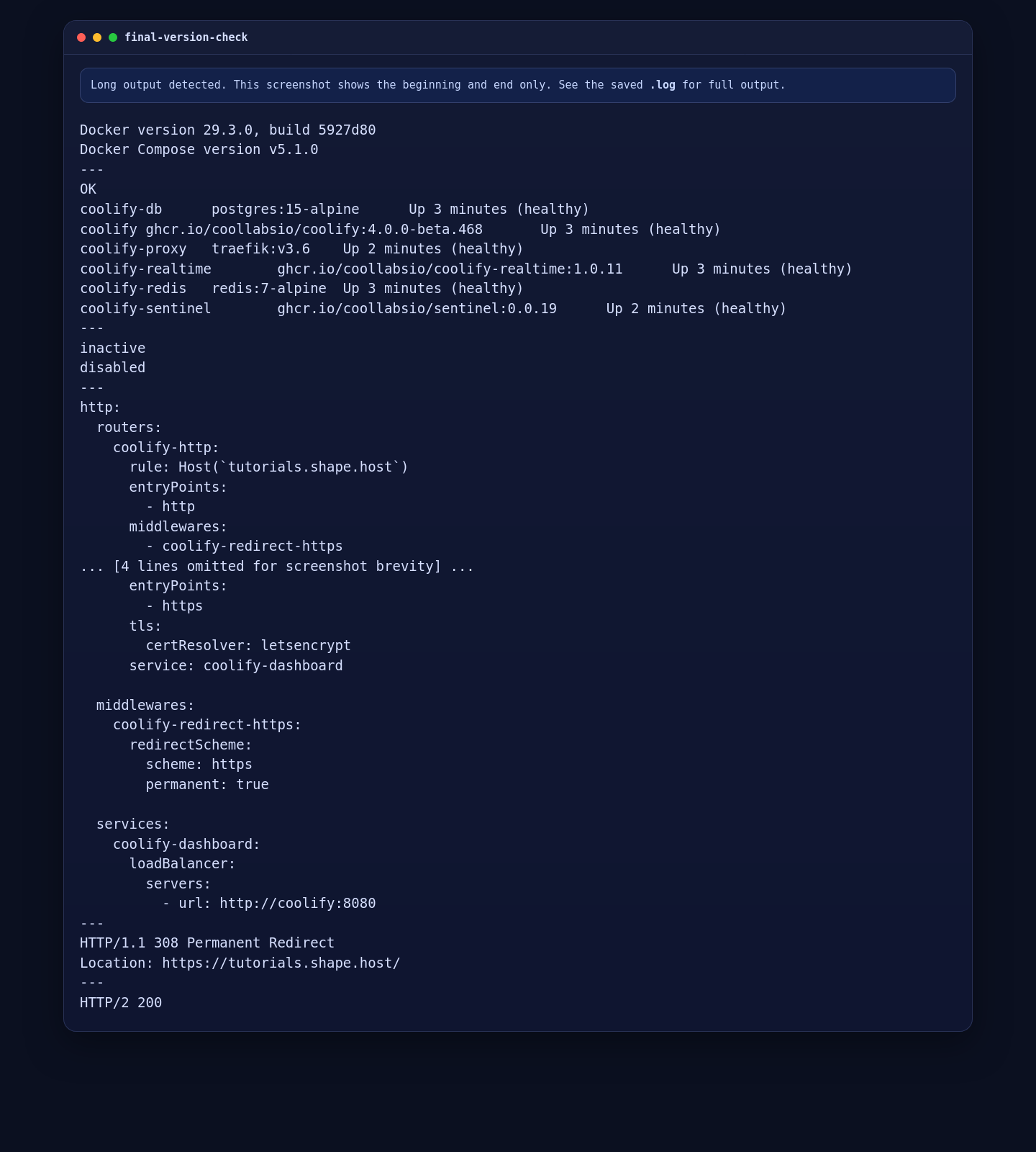 Coolify container, panel route, and HTTPS validation on AlmaLinux 10