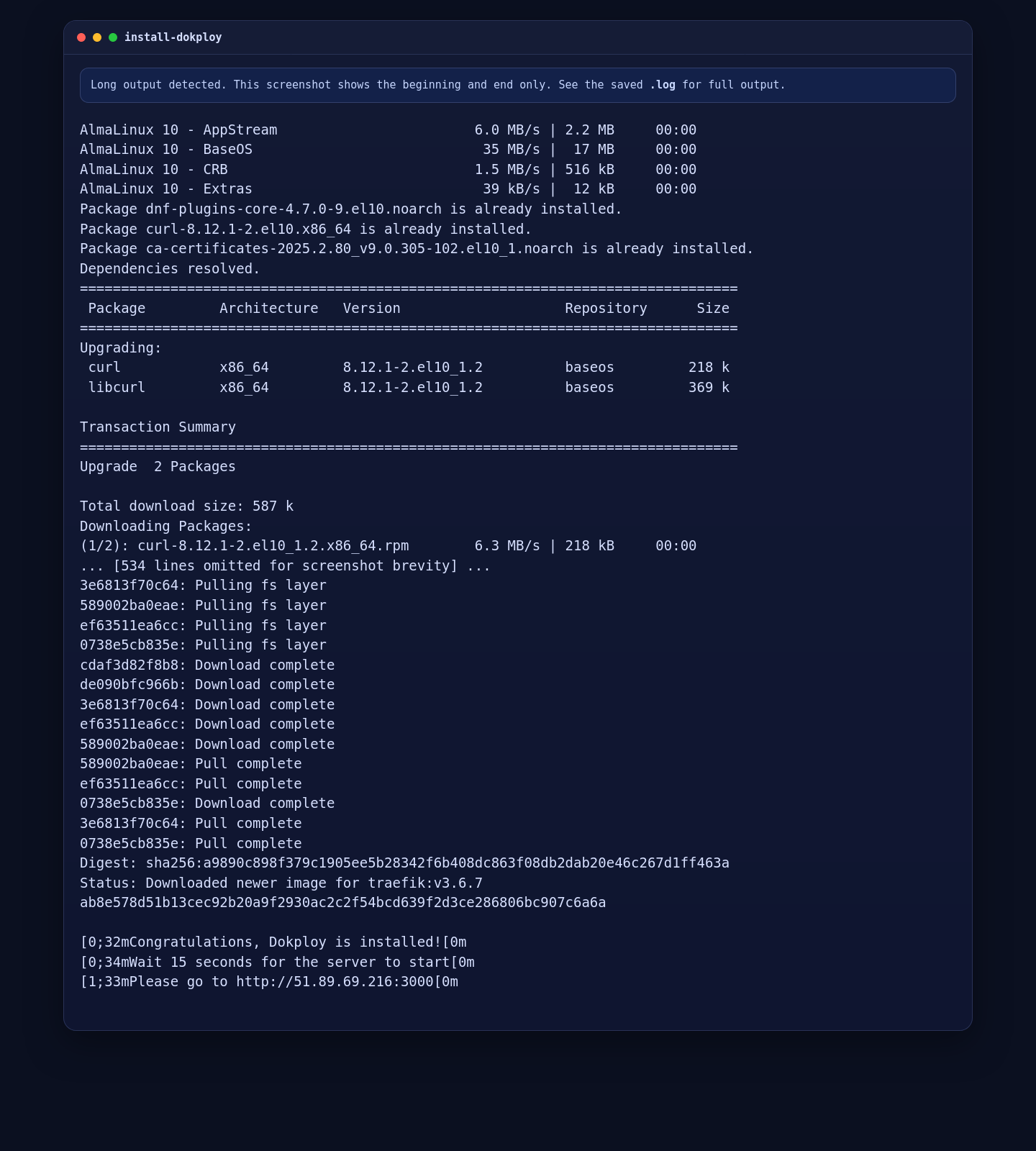 Docker and Dokploy installation on AlmaLinux 10