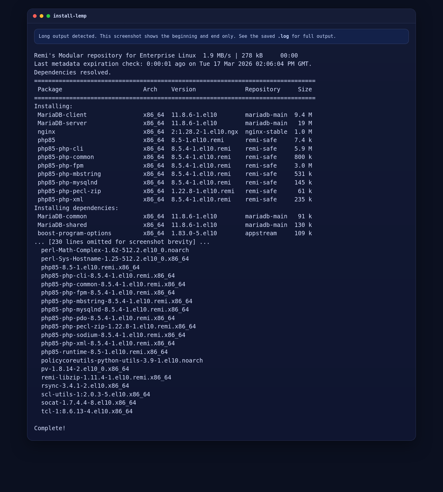 Installing Nginx 1.28, PHP 8.5, and MariaDB 11.8 on AlmaLinux 10