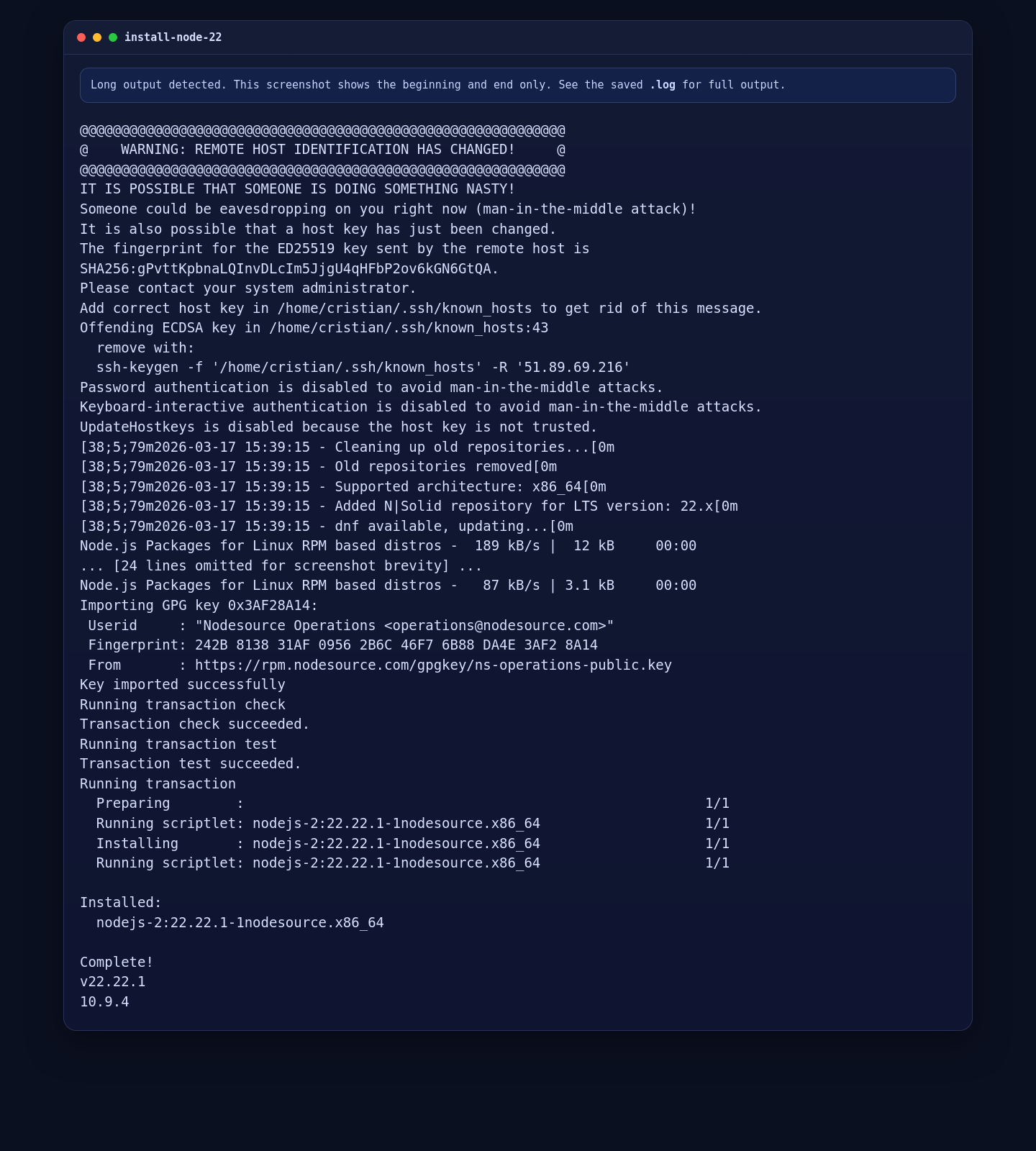 Installing Node.js 22 on AlmaLinux 10 for n8n