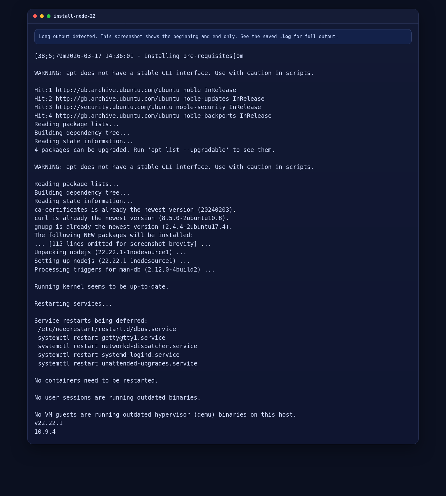 Installing Node.js 22 on Ubuntu 24.04 for OpenClaw