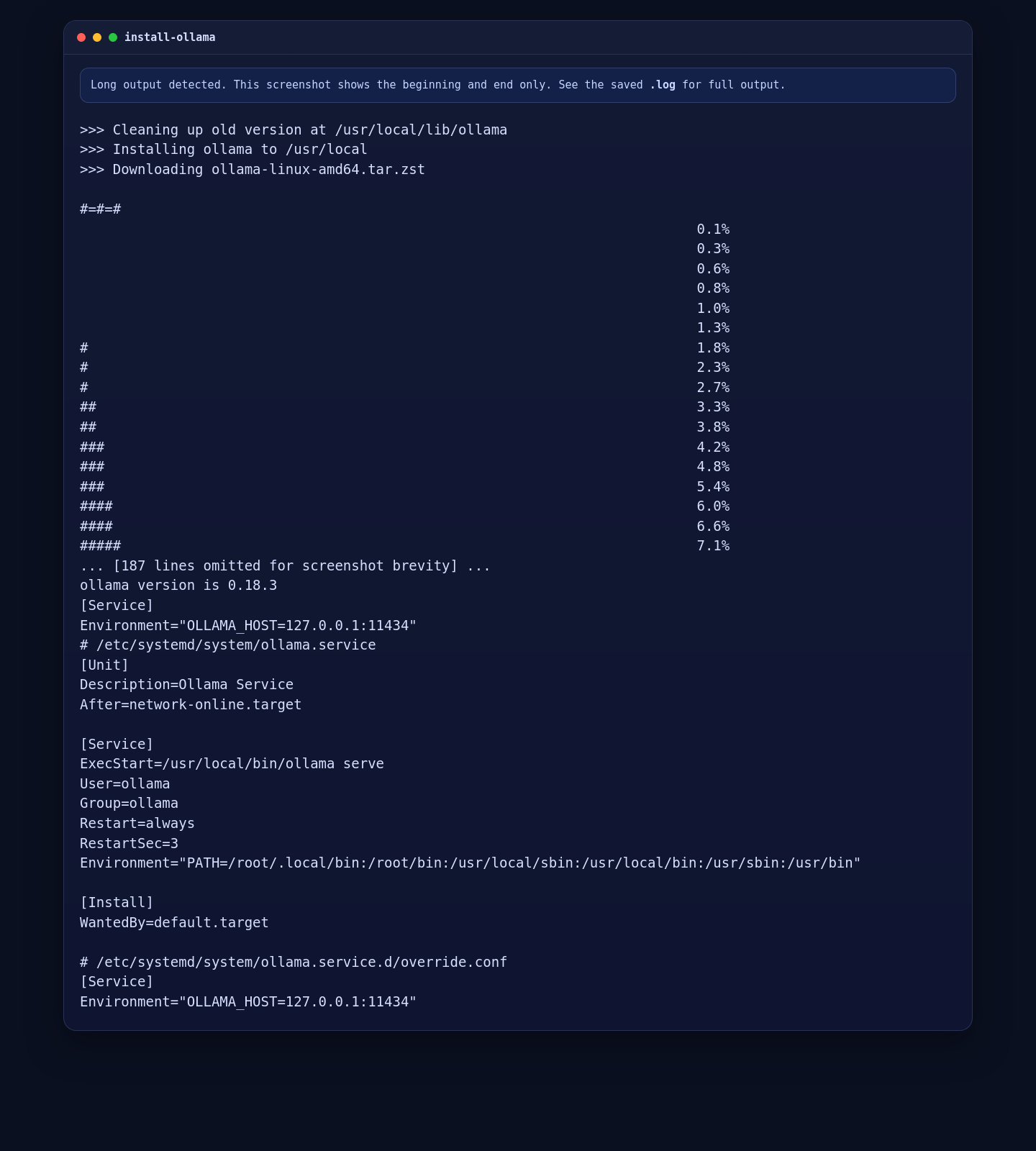 Ollama 0.18.3 installed on AlmaLinux 10
