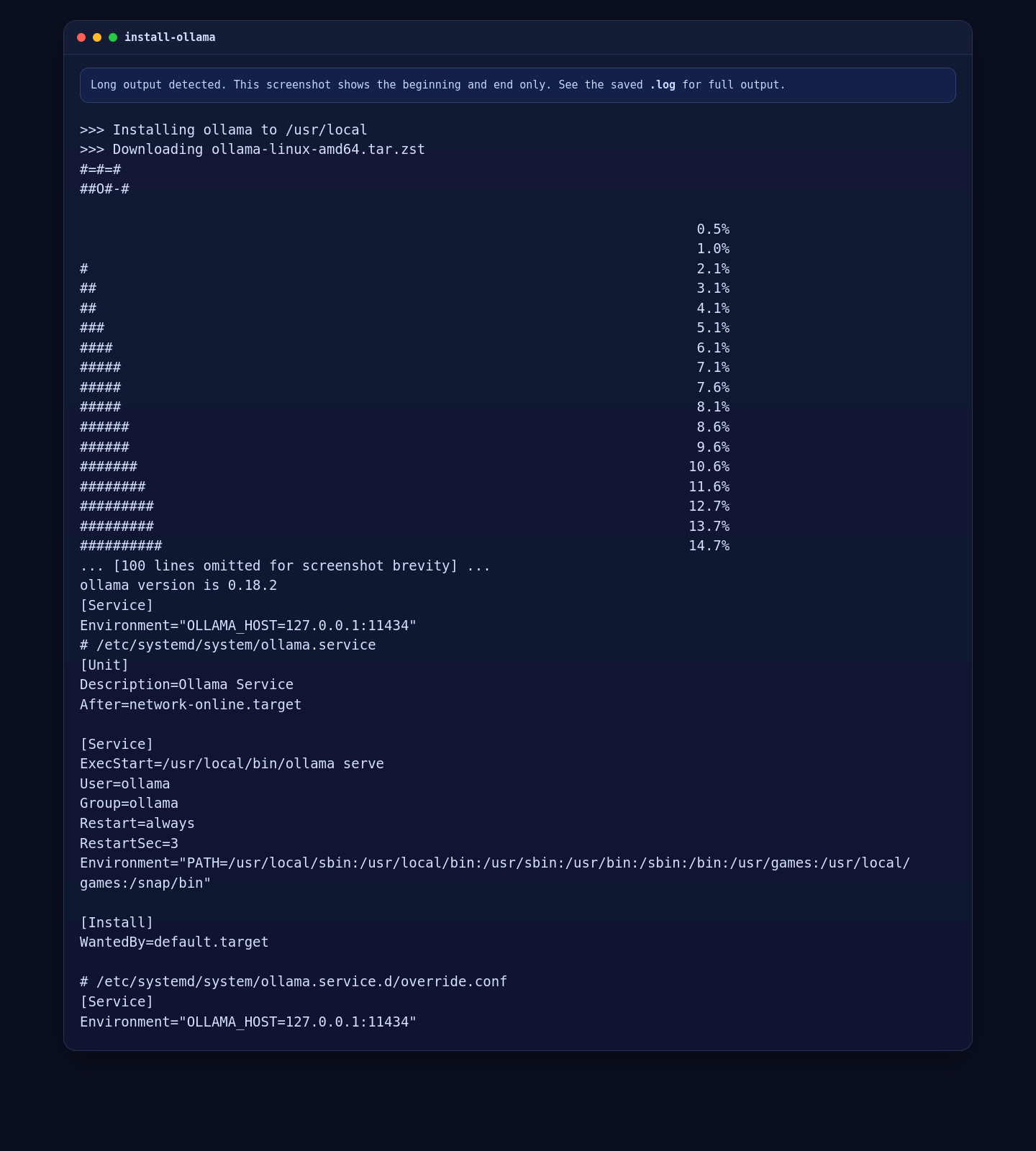 Ollama 0.18.2 installed and configured on Ubuntu 24.04
