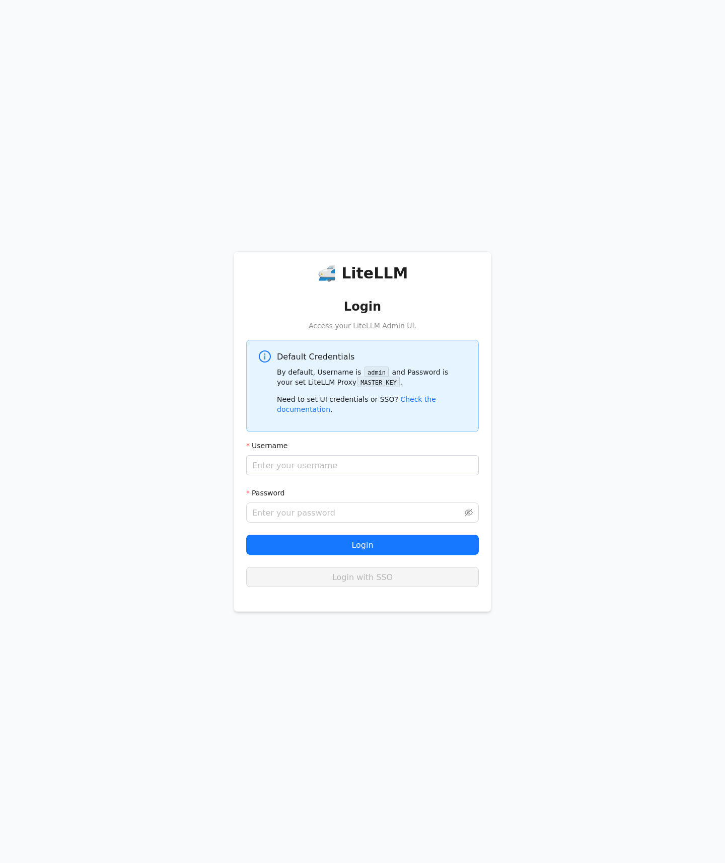 LiteLLM admin login screen accessed through an SSH tunnel on Ubuntu 24.04