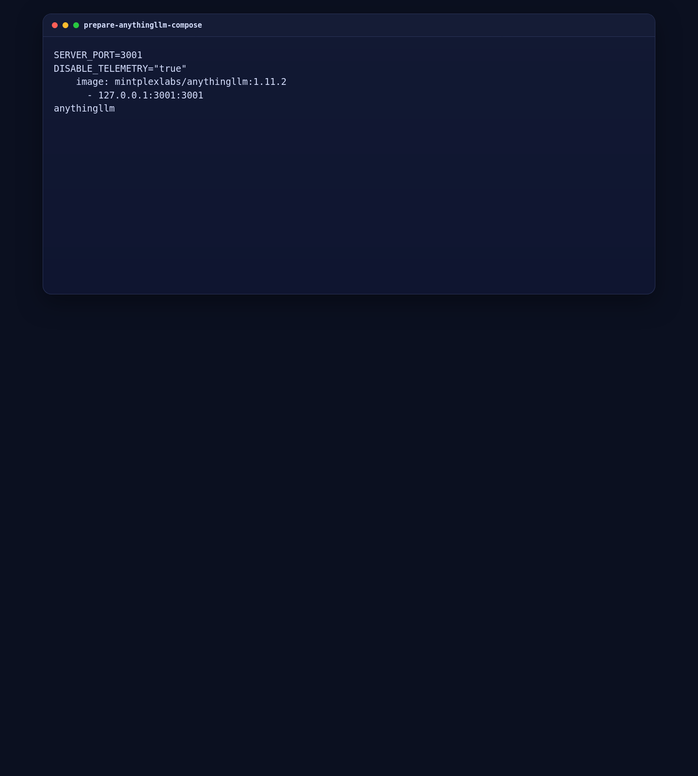 AnythingLLM compose file and environment file prepared on Ubuntu 24.04