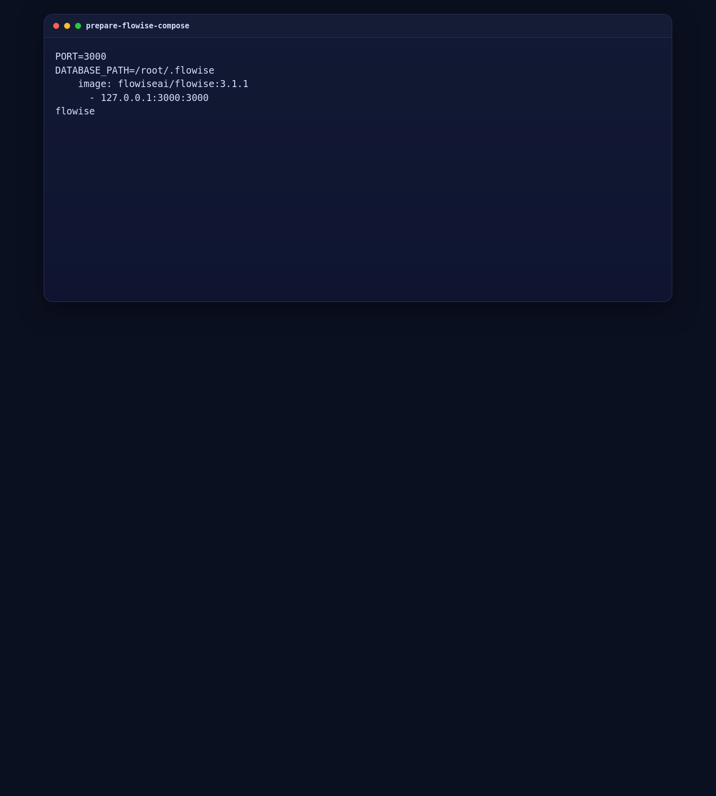 FlowiseAI compose file and environment file prepared on Ubuntu 24.04