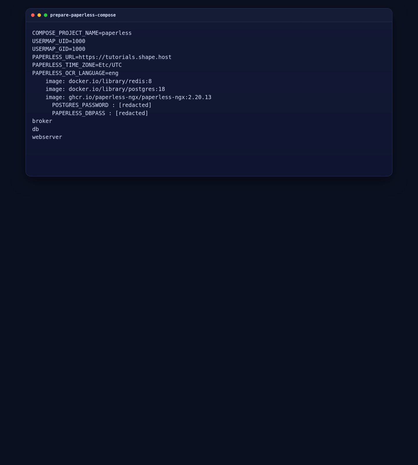 Pinned Paperless-ngx Docker Compose configuration on AlmaLinux 10