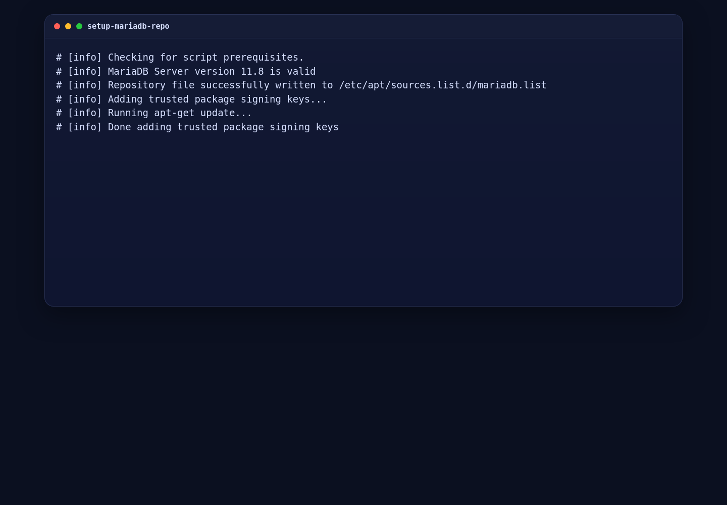 MariaDB 11.8 repository setup on Ubuntu 24.04.1 LTS