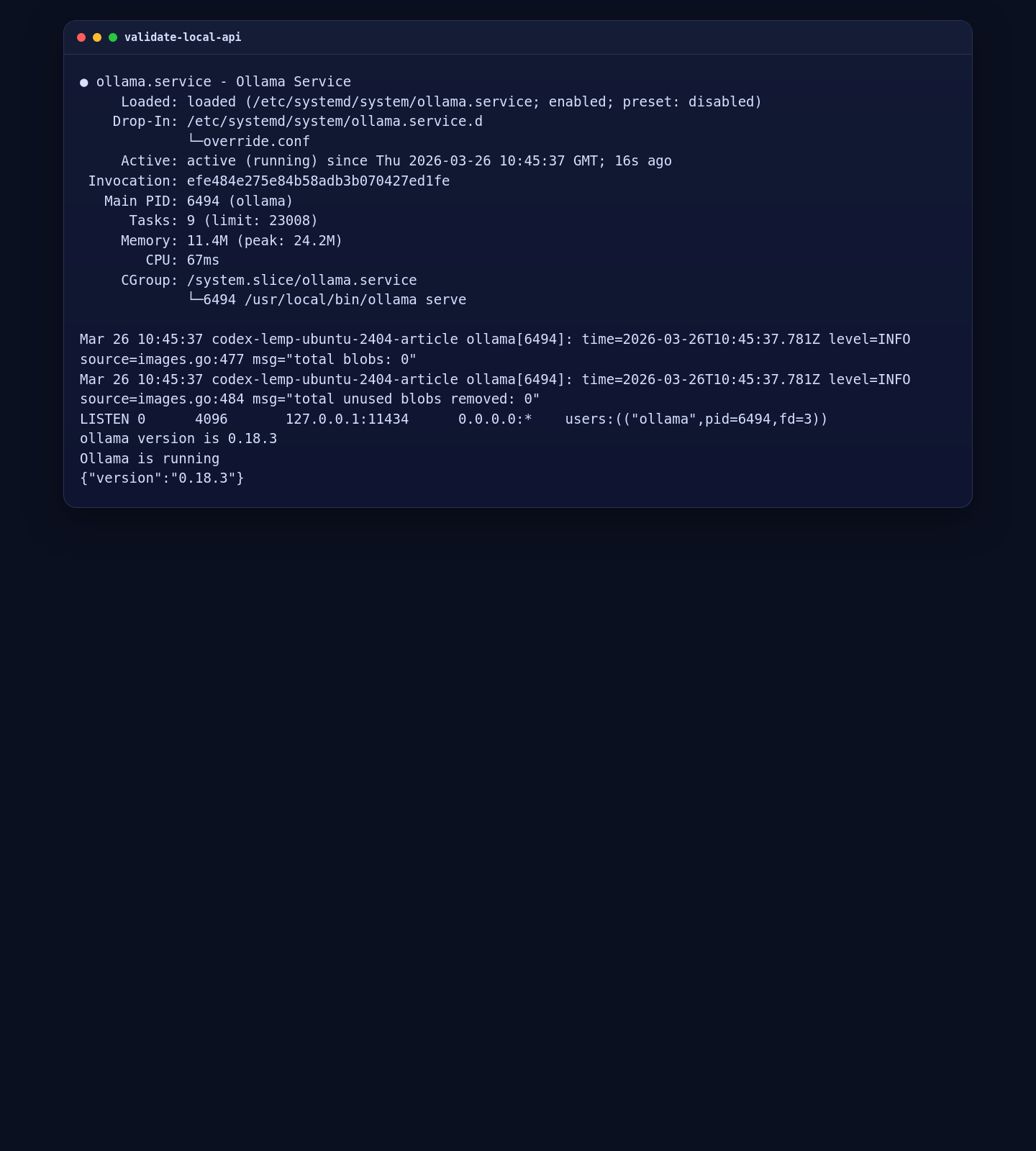 Local Ollama API validation on AlmaLinux 10