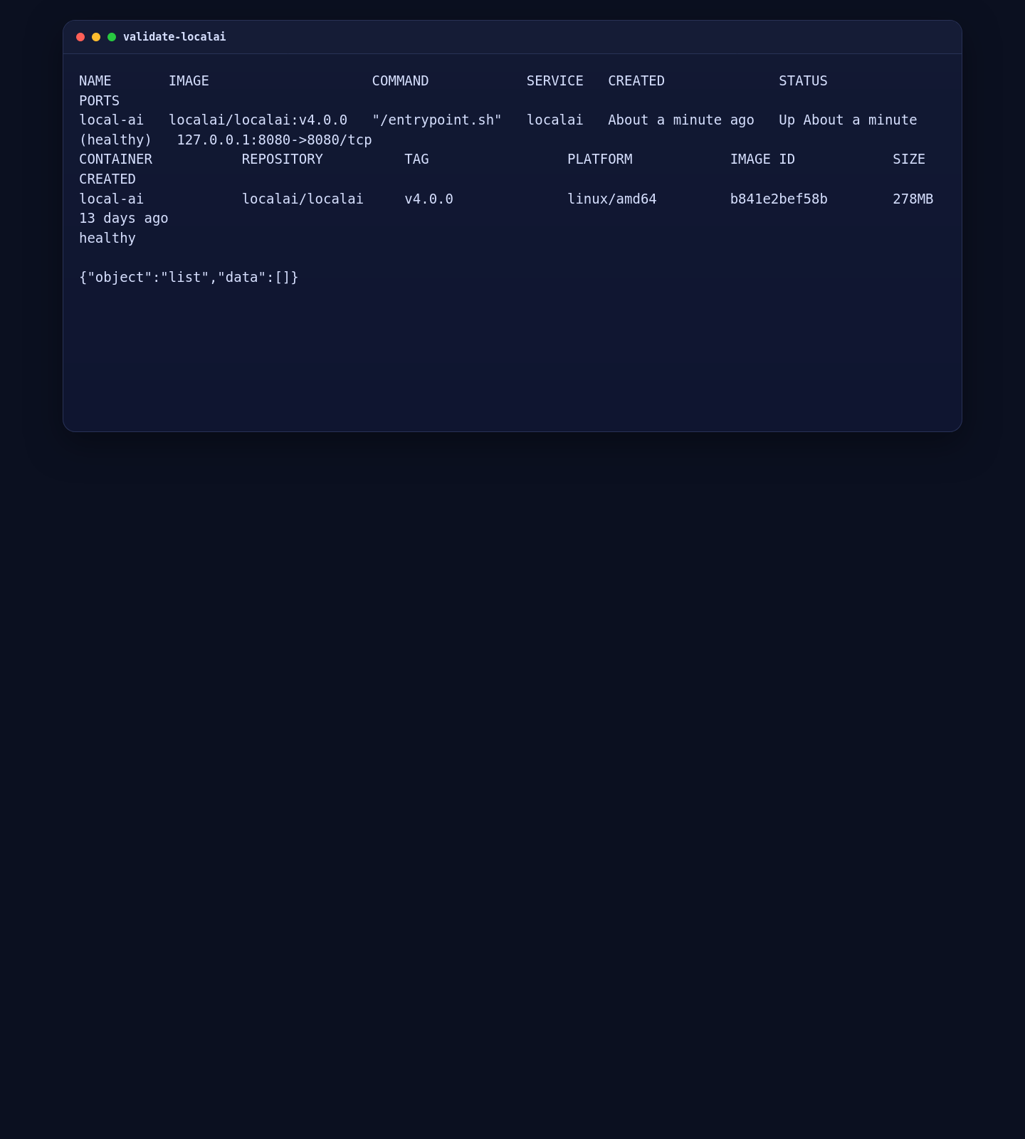 LocalAI health and API validation on Ubuntu 24.04